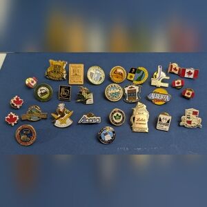Collection of Canadian Pins Provinces , Cities and Canadian Flag Pins